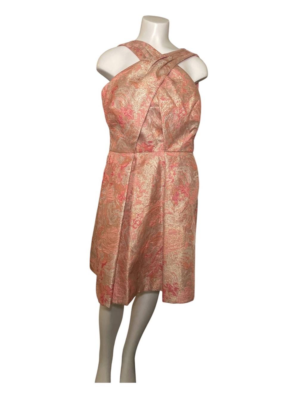 Vince Camuto Peach and Gold Fit and Flare Floral Jacquard Dress sz 10